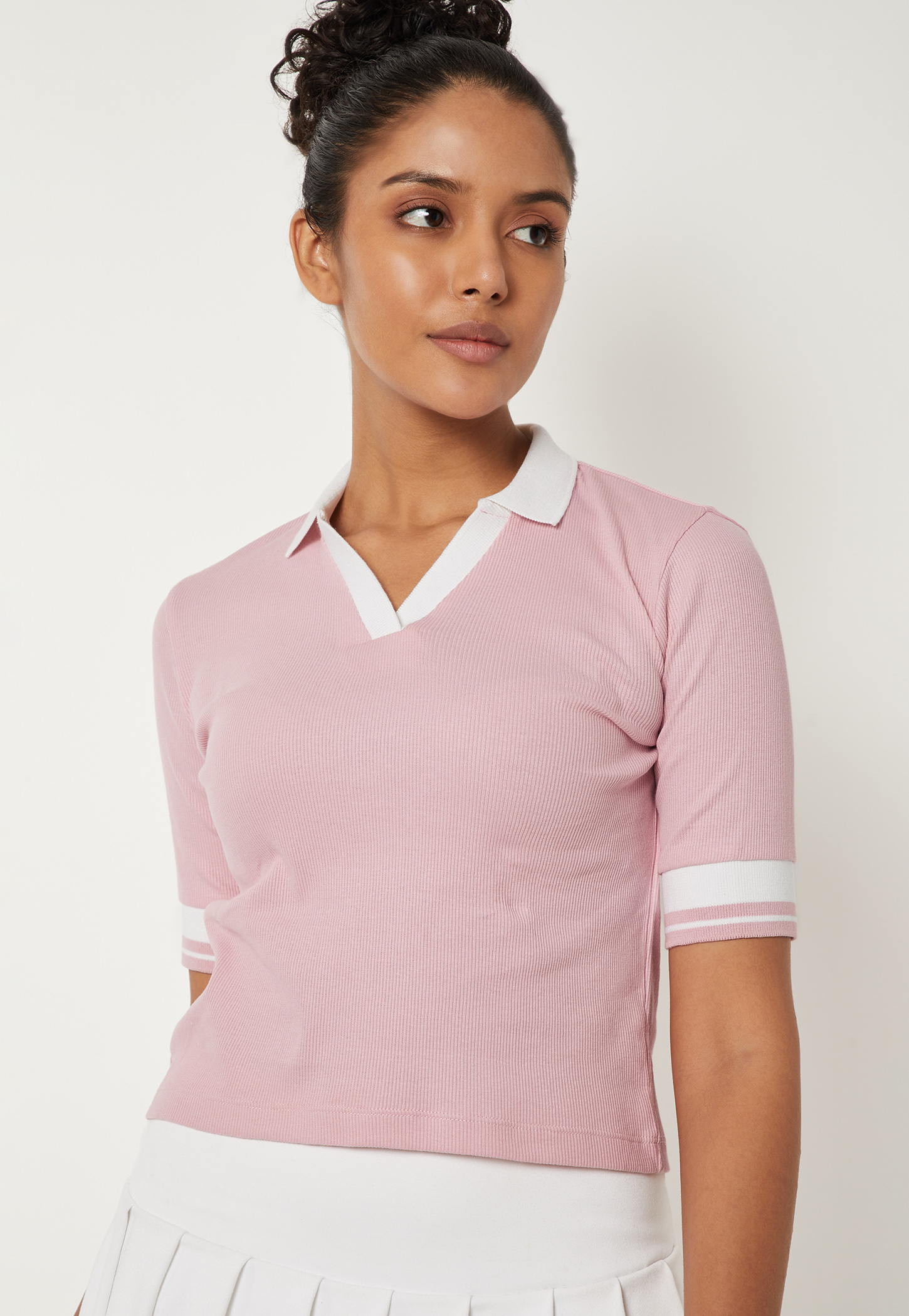 Women Ribbed Johnny Collar T-shirt-picture-28