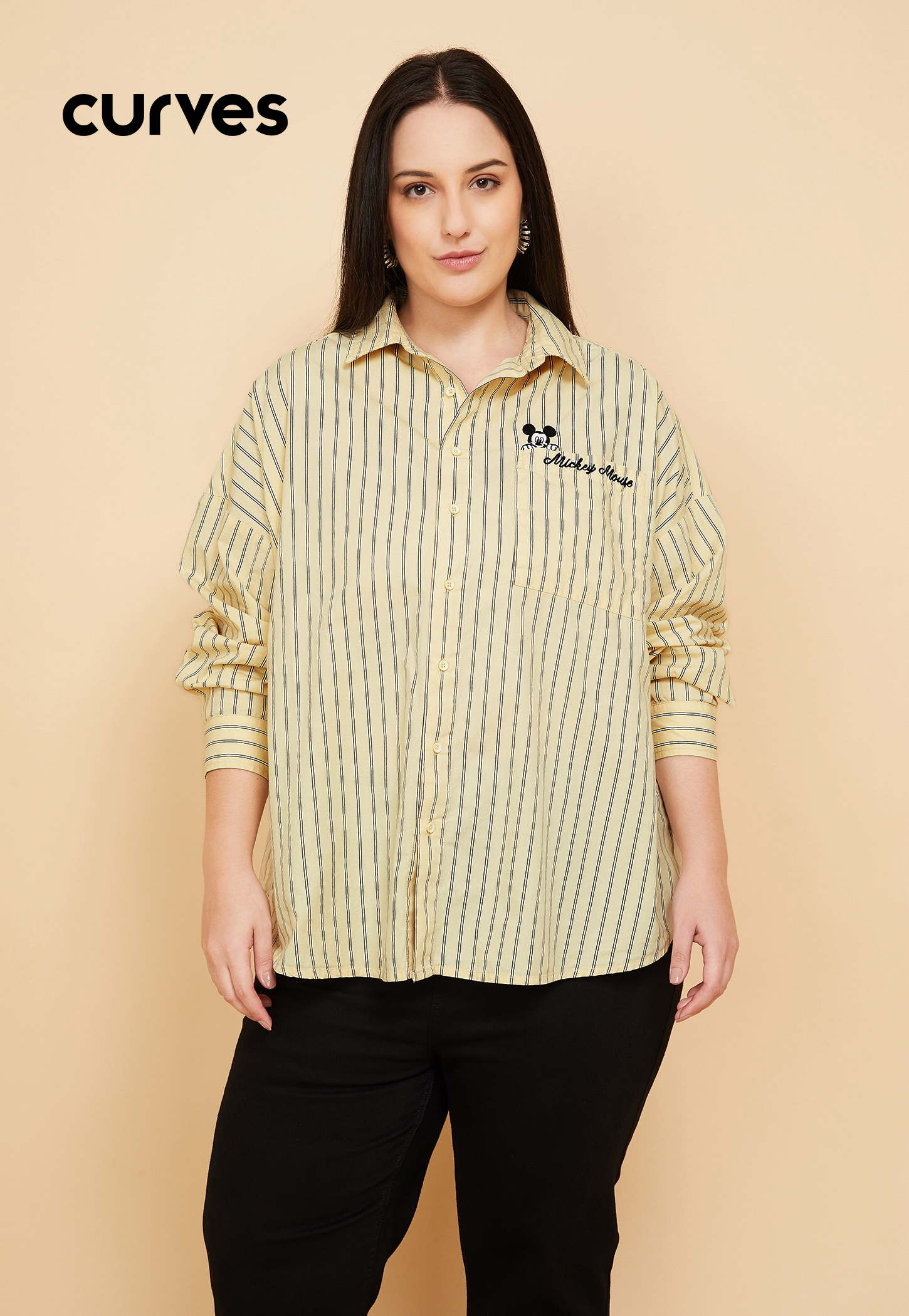 Women Mickey Mouse Embroidered Striped Shirt-picture-22