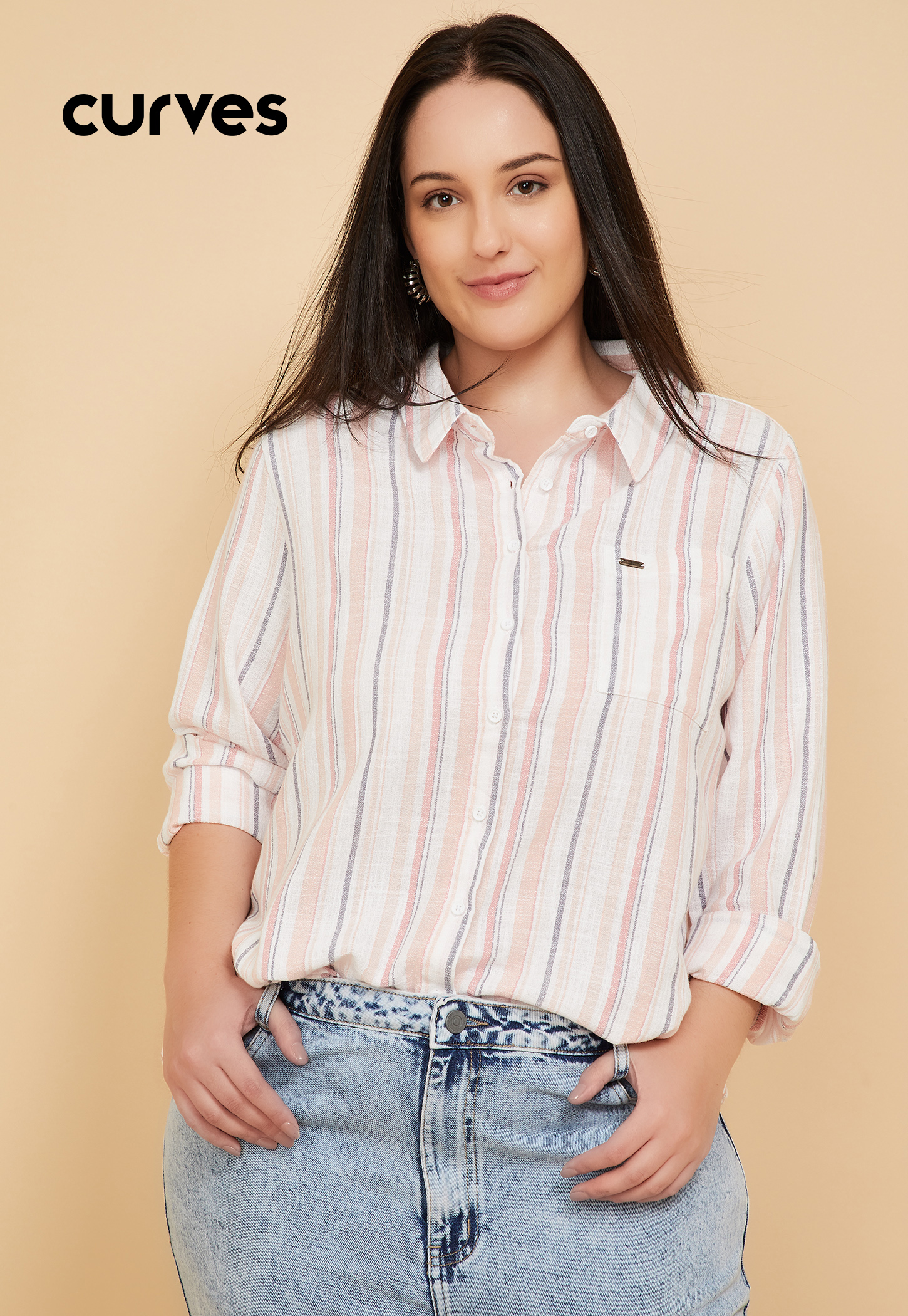 Women Mickey Mouse Embroidered Striped Shirt-image-6
