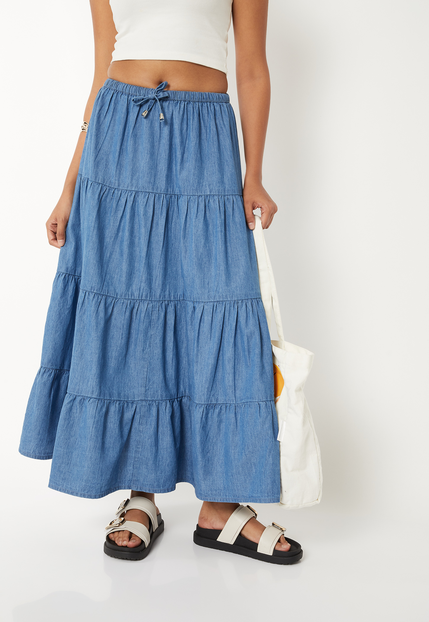 Women Solid Layered A-Line Skirt-image-34