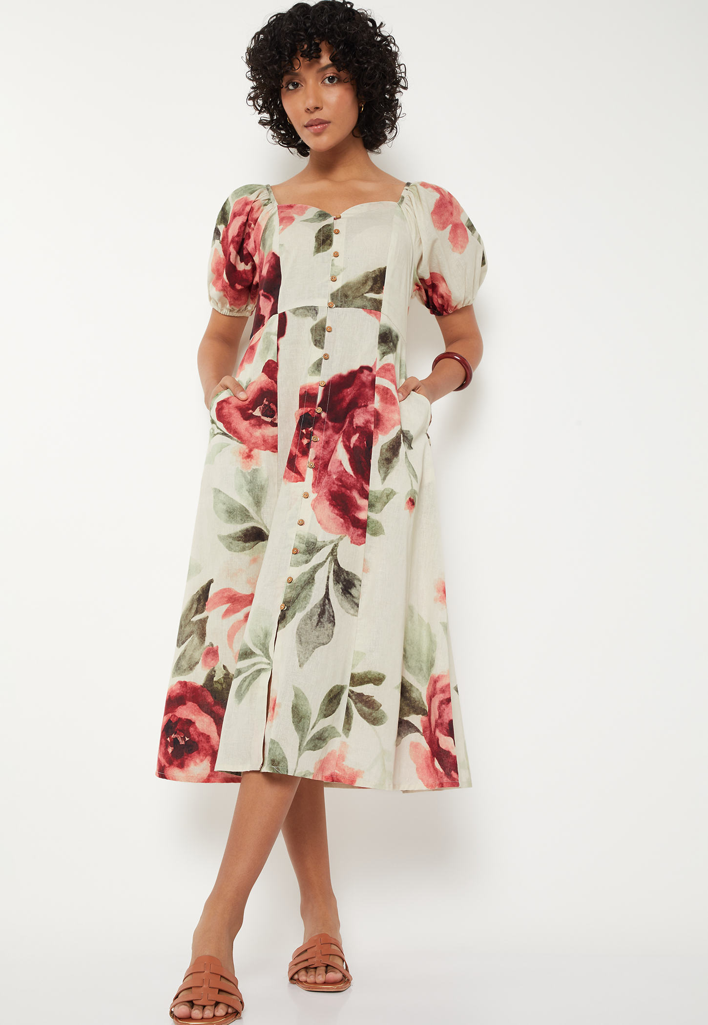 Women Floral Print Fit & Flare Dress-image-4
