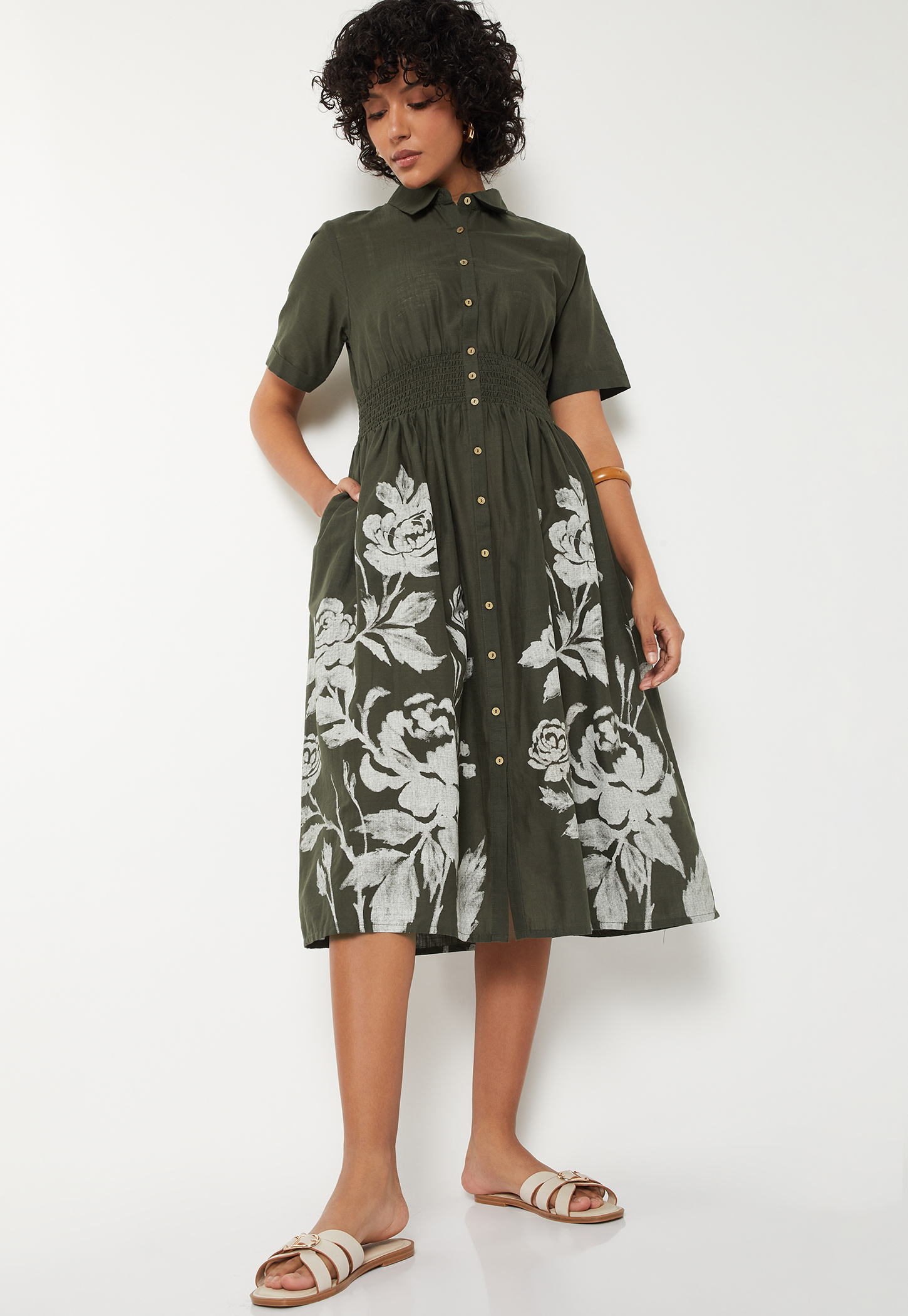 Women Floral Print Shirt Dress-image-10