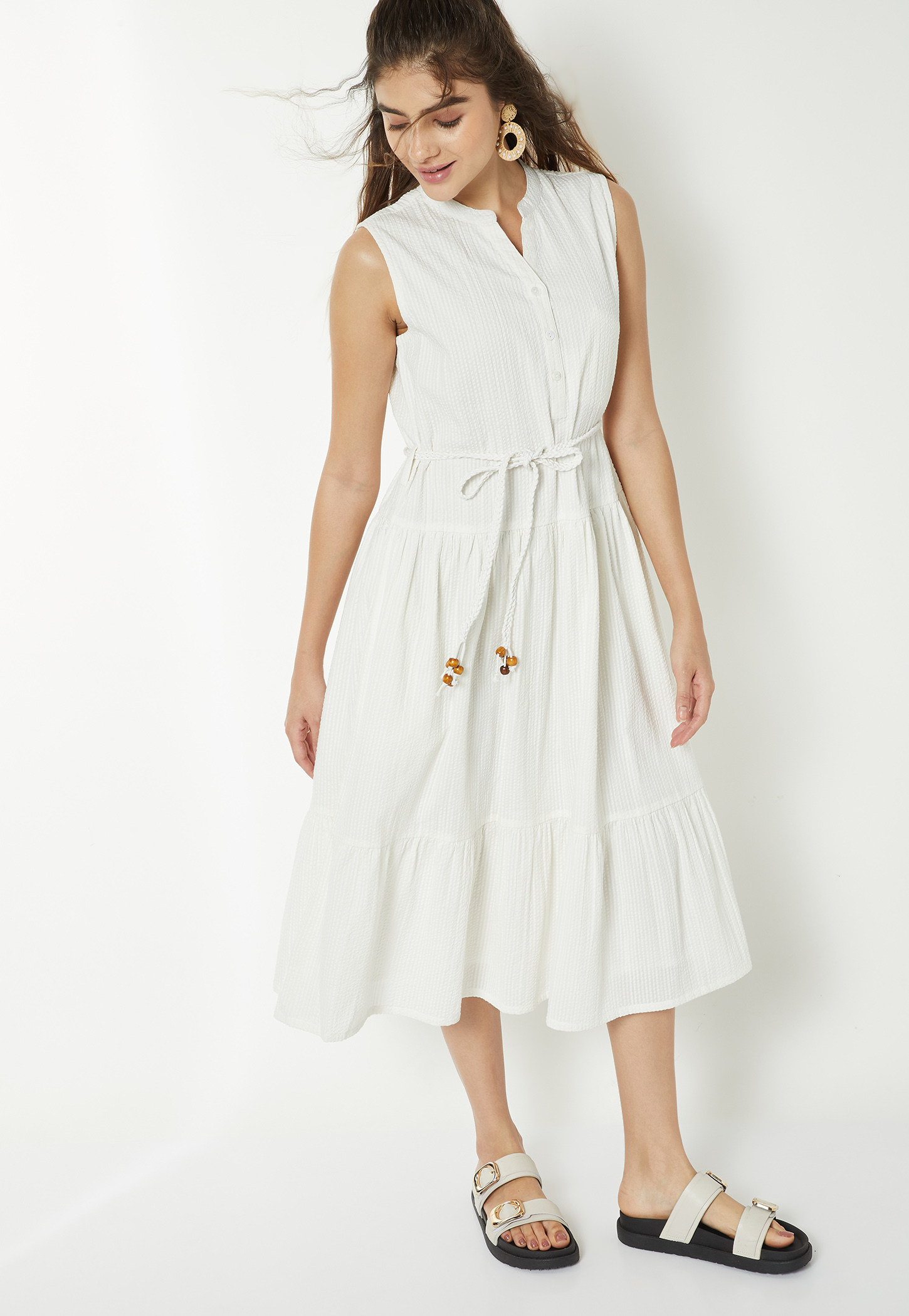Women Striped Seersucker Midi Dress-picture-44