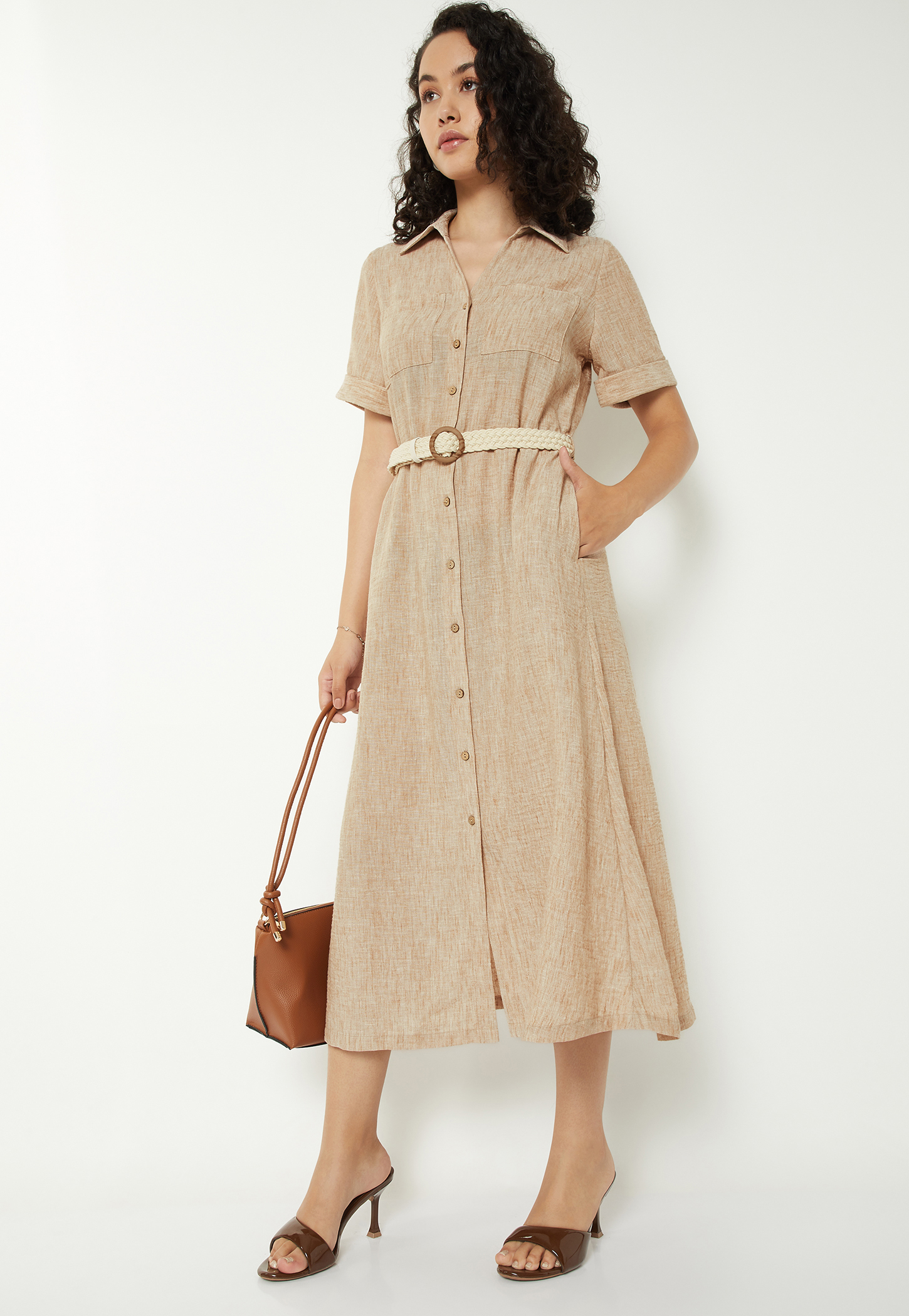 Women Textured Shirt Dress with Belt-picture-37