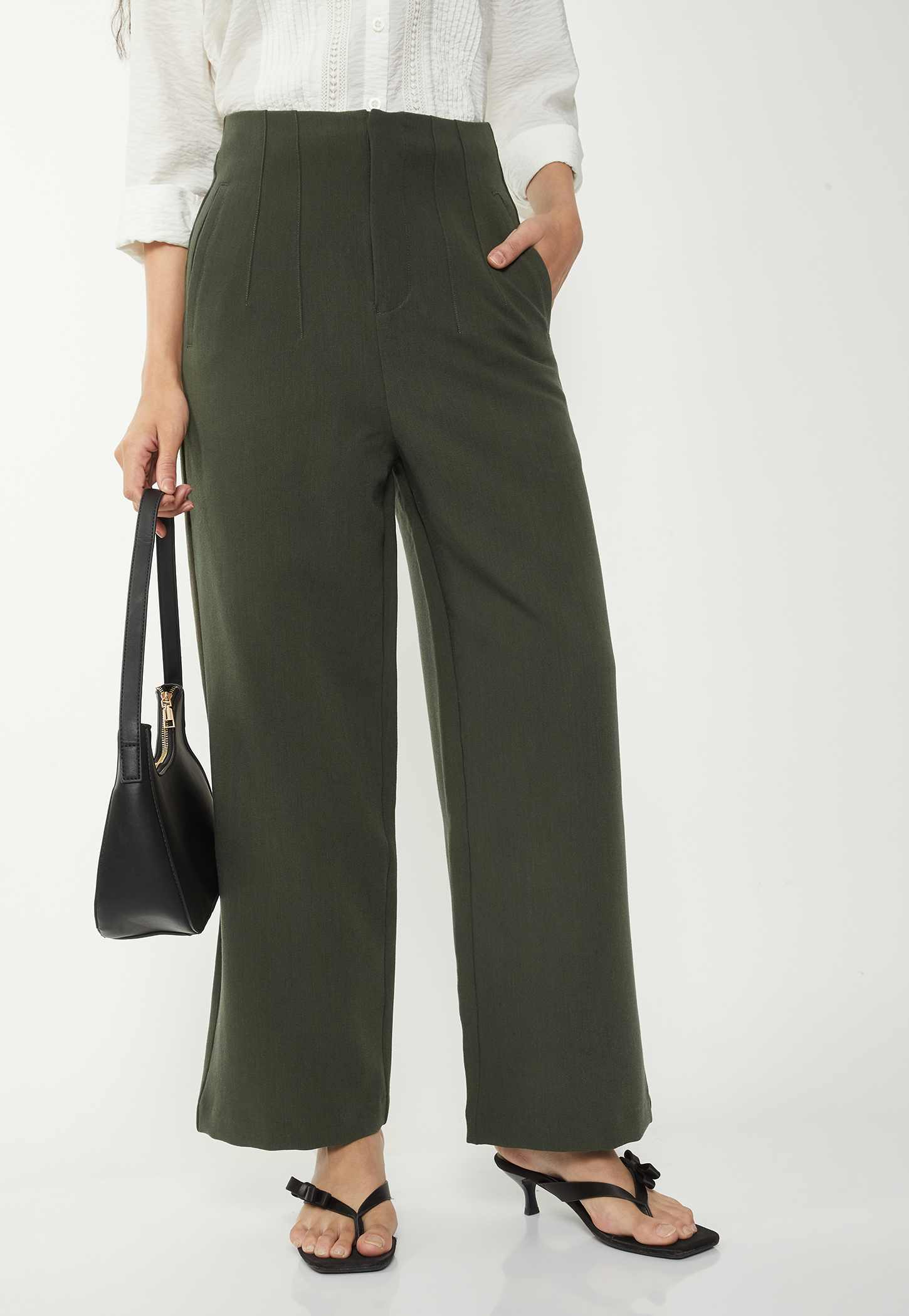 Women Pintuck Straight Fit Trousers-picture-38