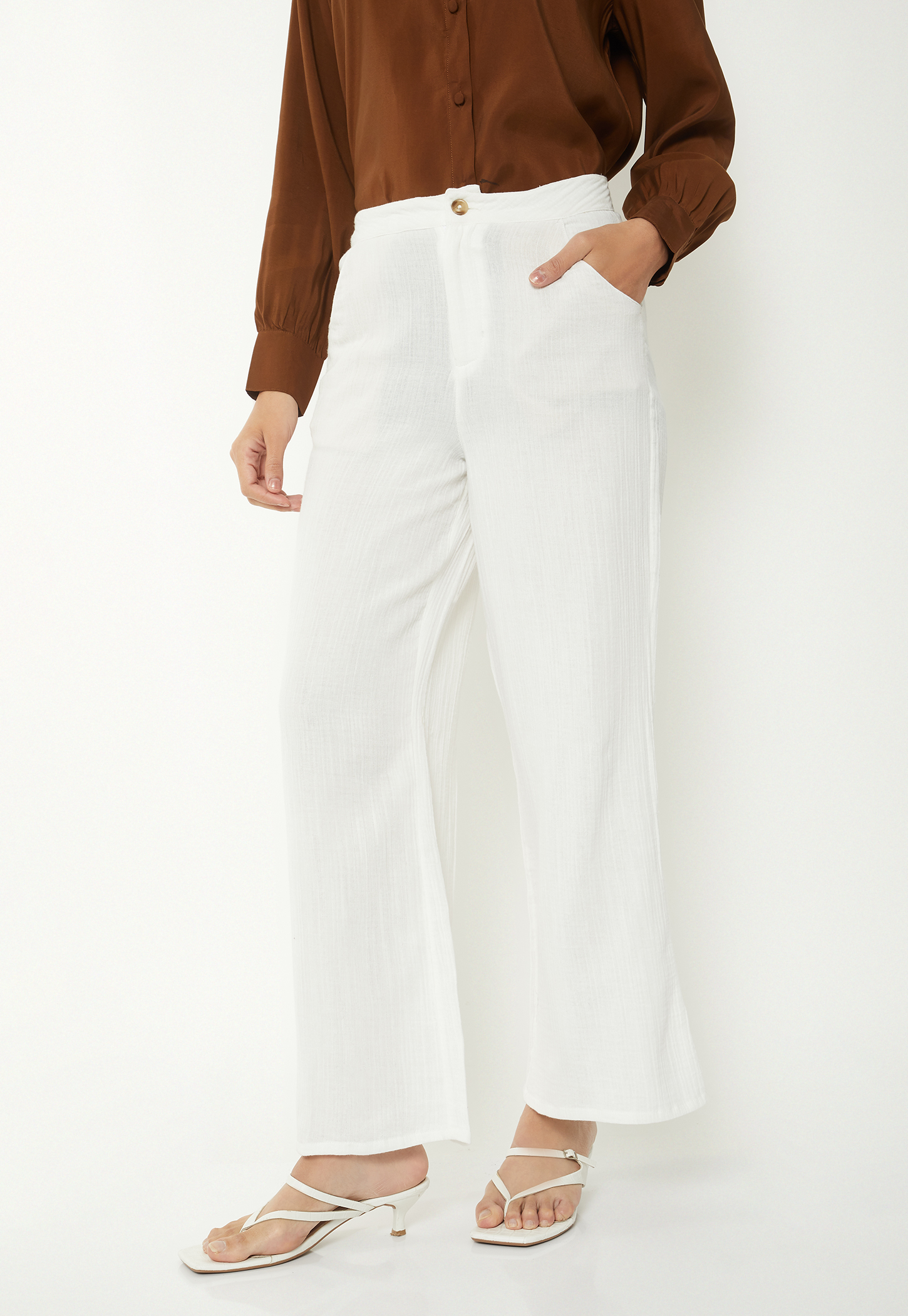 Women Textured Wide Leg Trousers-picture-33