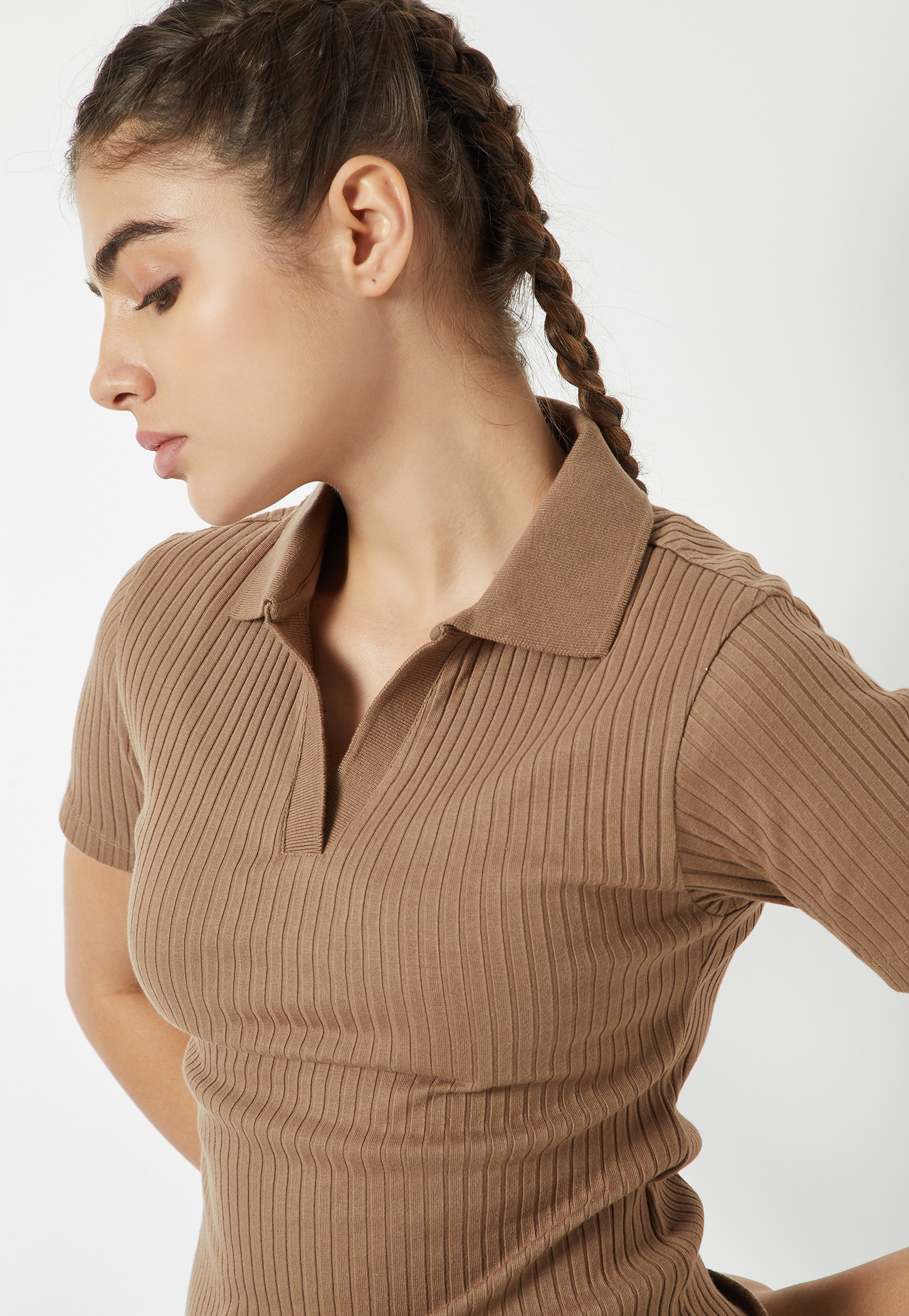 Women Ribbed Johnny Collar Sports T-shirt-picture-56