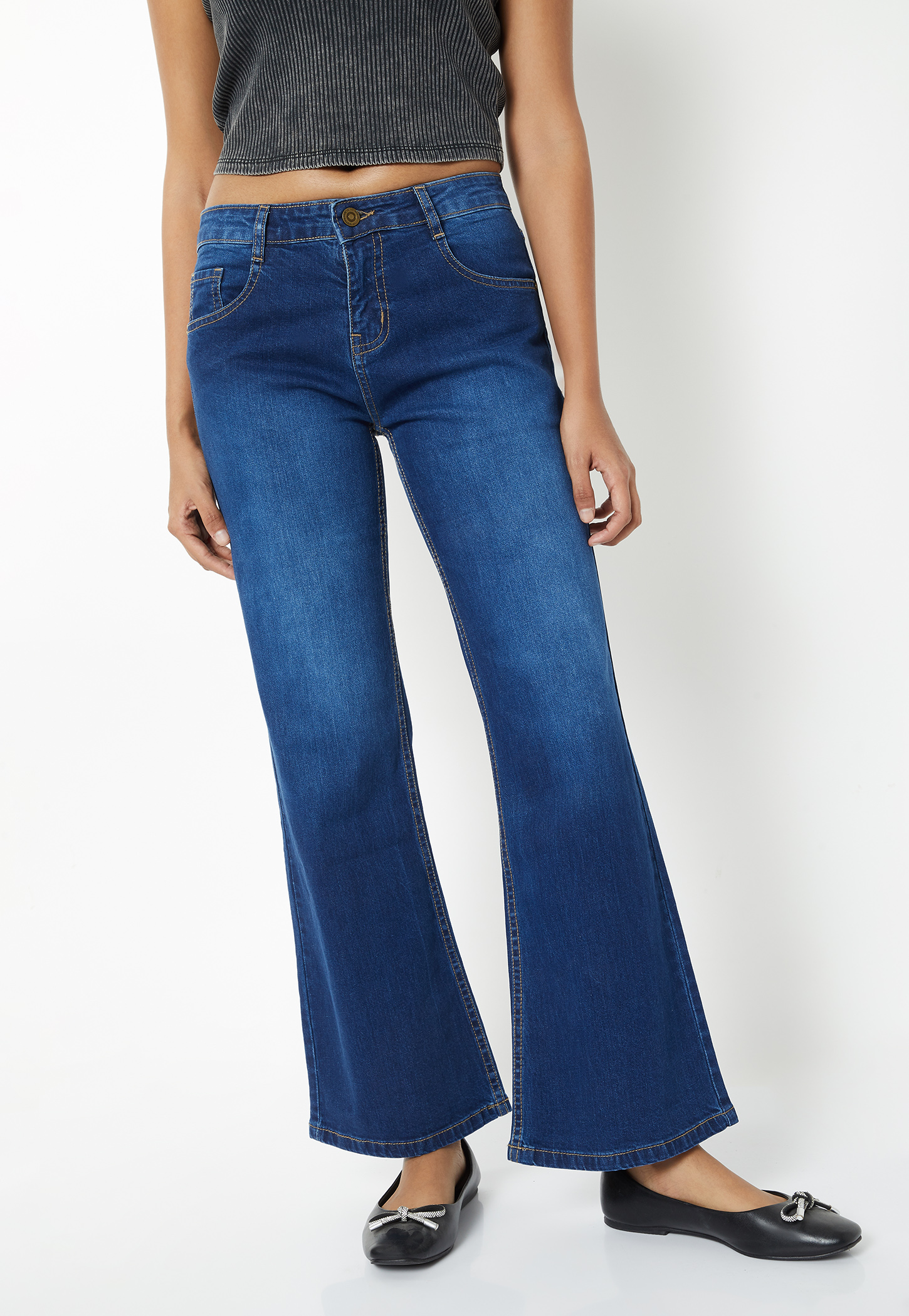 Women Dark Wash Mid Rise Bootcut Jeans-picture-30