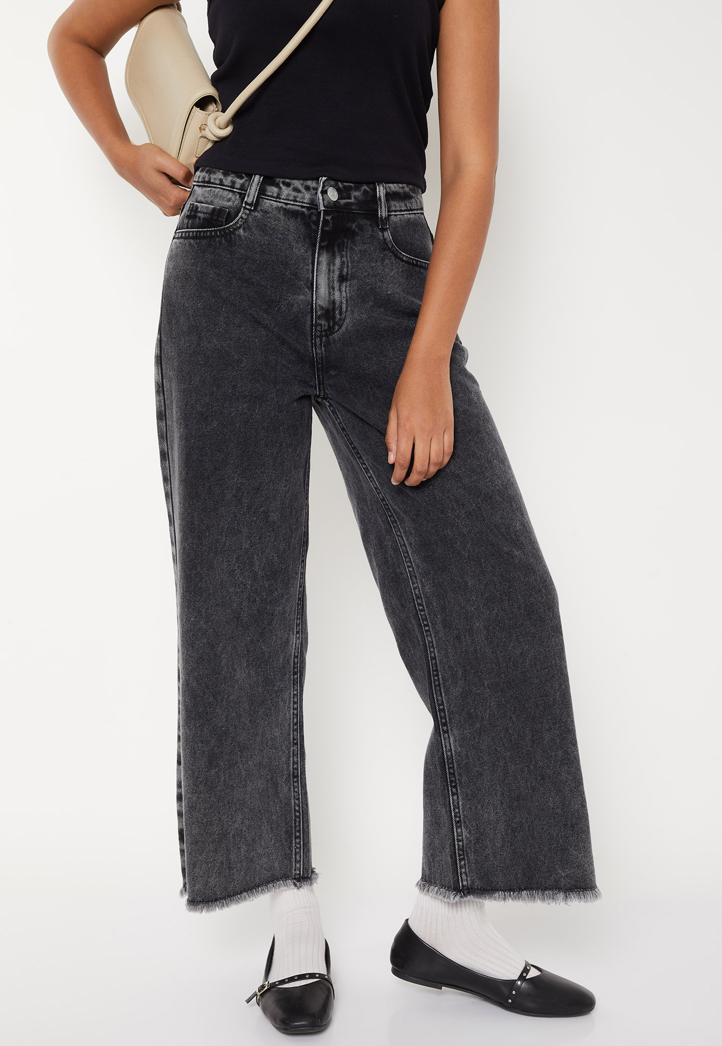 Women Dark Wash Wide Leg Jeans-picture-10
