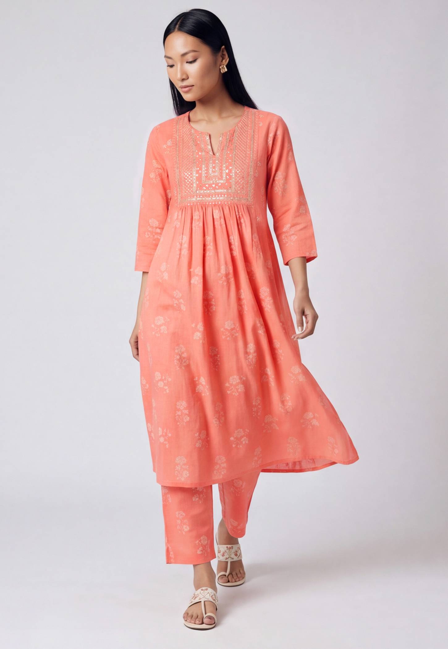 Women Yoke Embroidered A-line Kurta Set-image-4