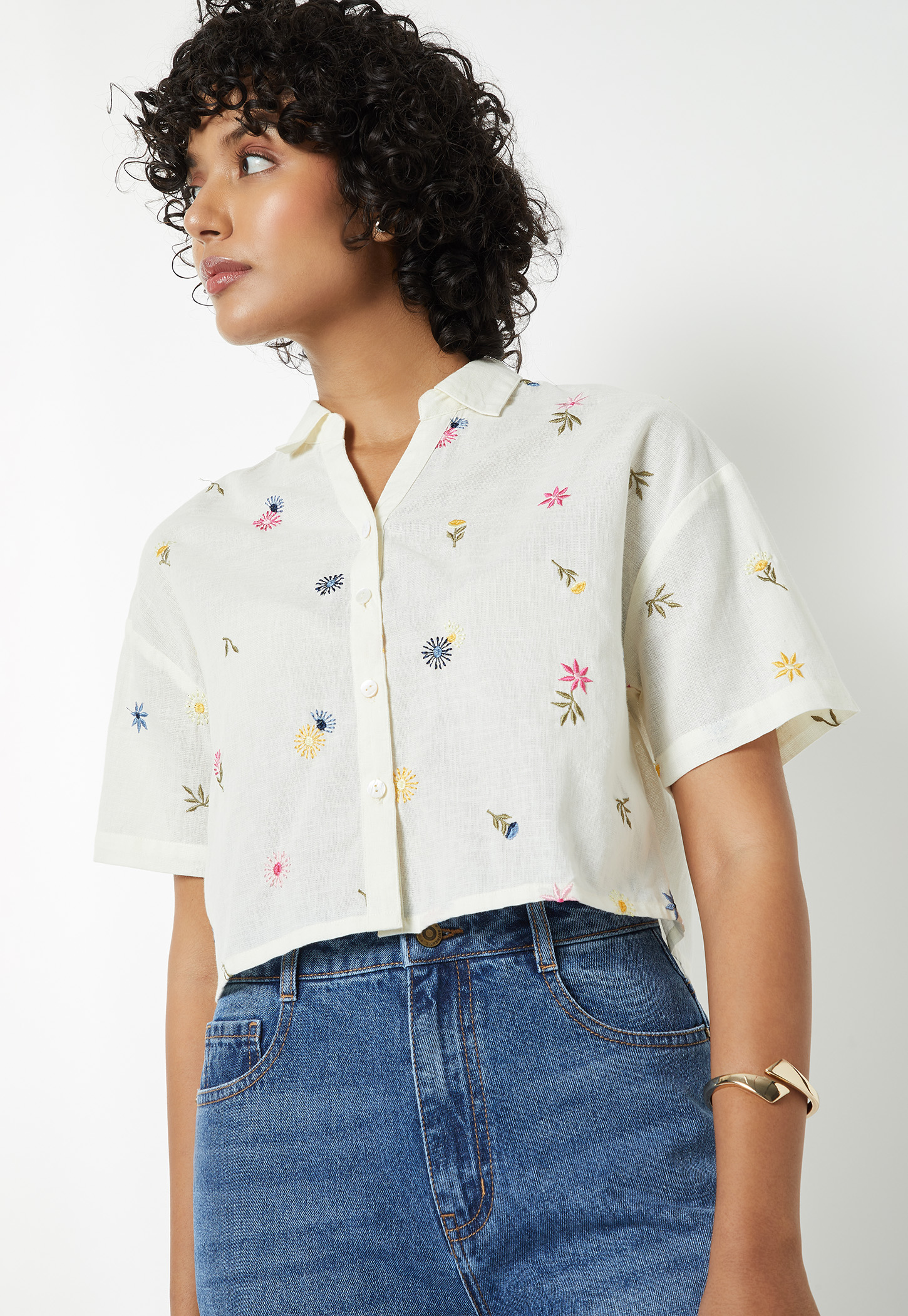 Women Embroidered Drop Shoulder Crop Shirt-picture-42