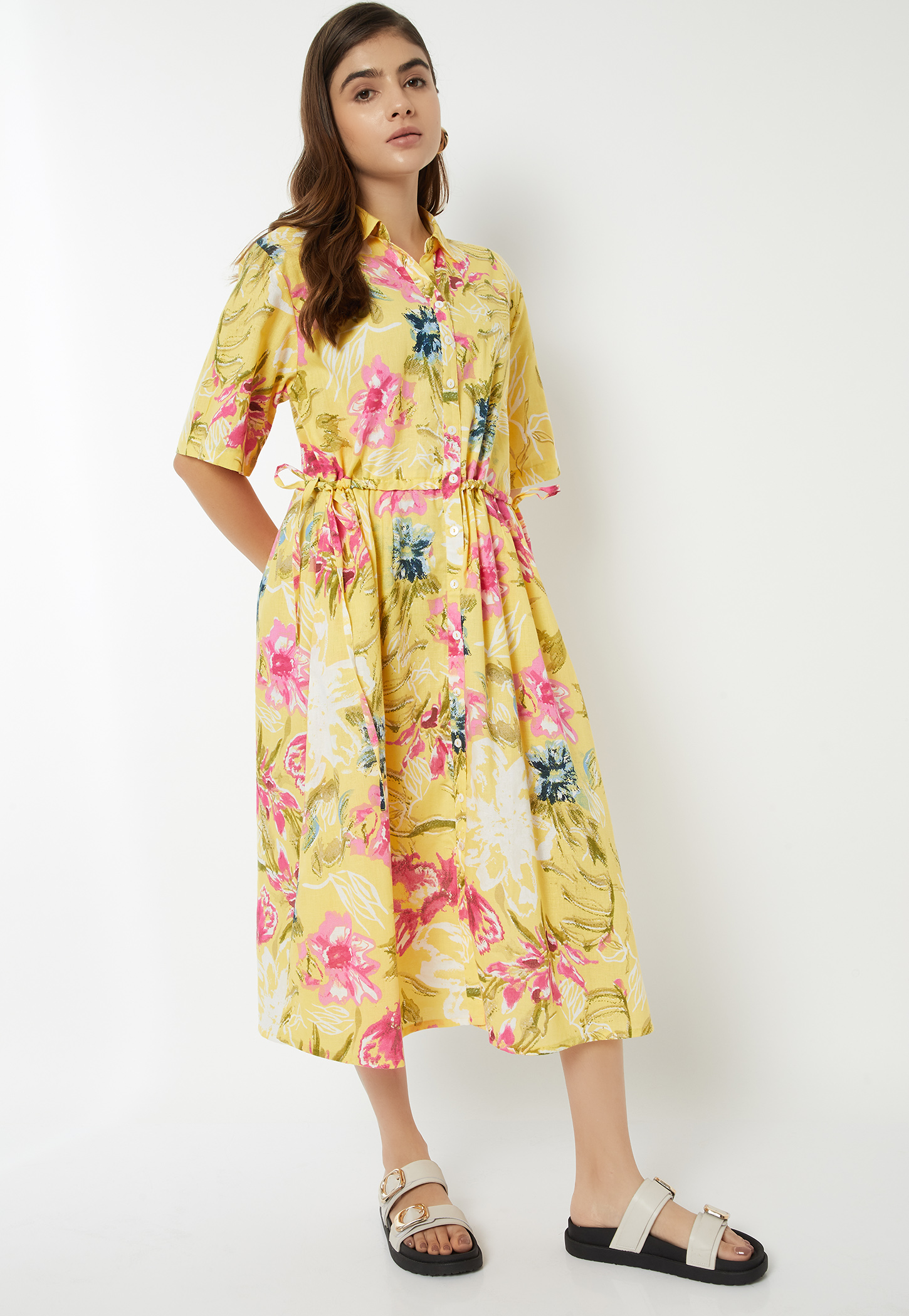 Women Floral Print Shirt Dress-image-11