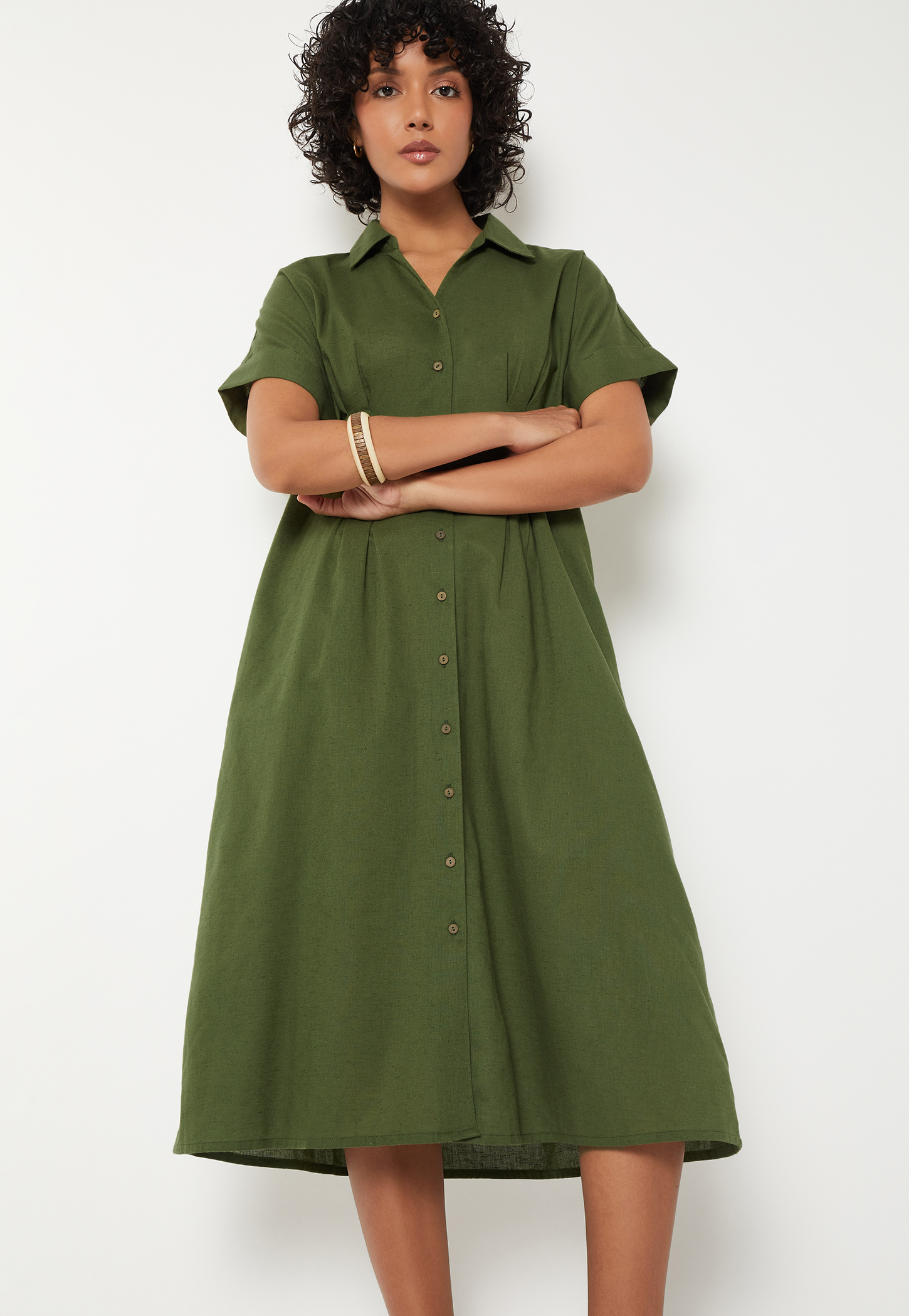 Women Pleated Shirt Dress-picture-10