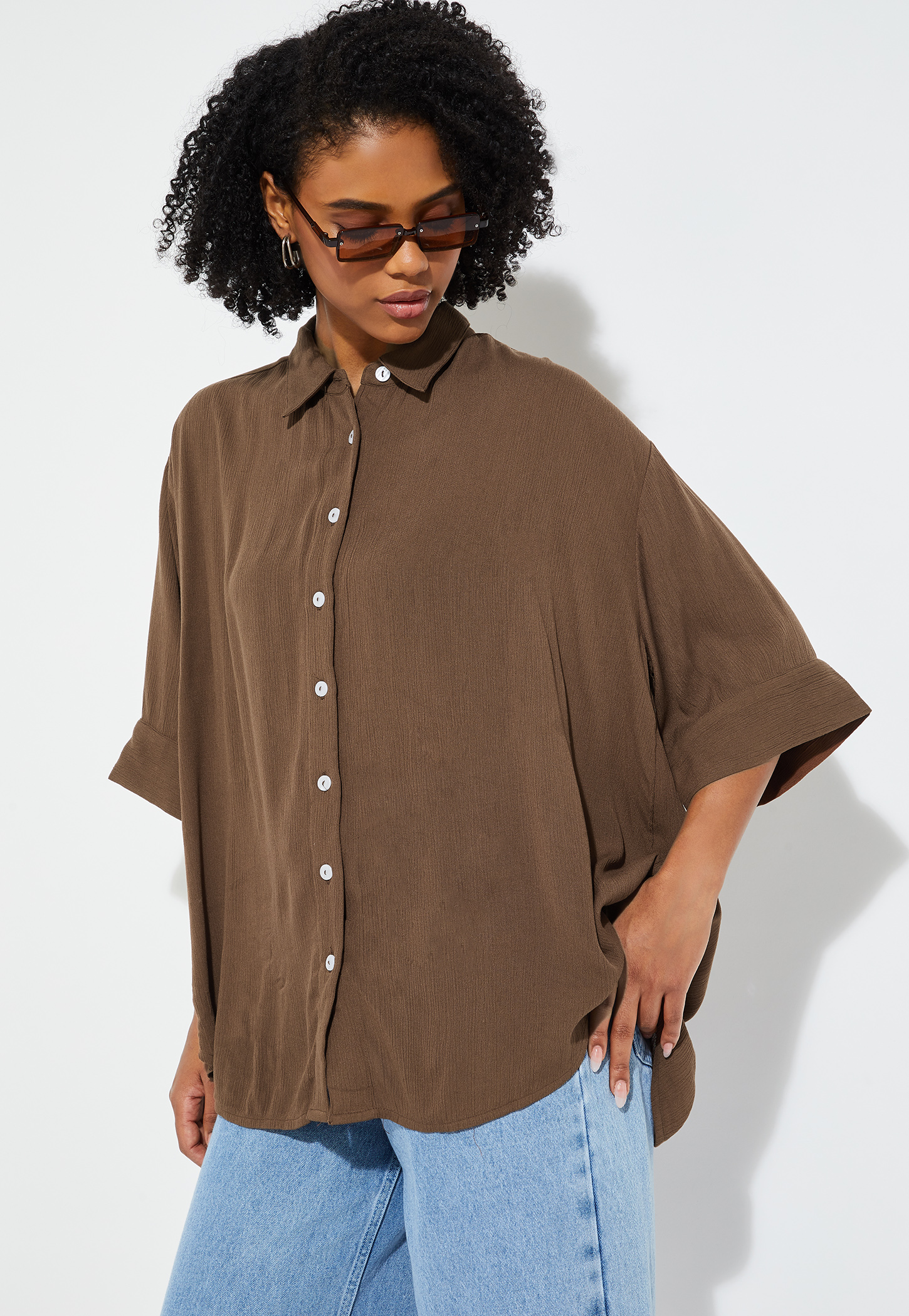 URB_N Women Textured Loose Fit Shirt