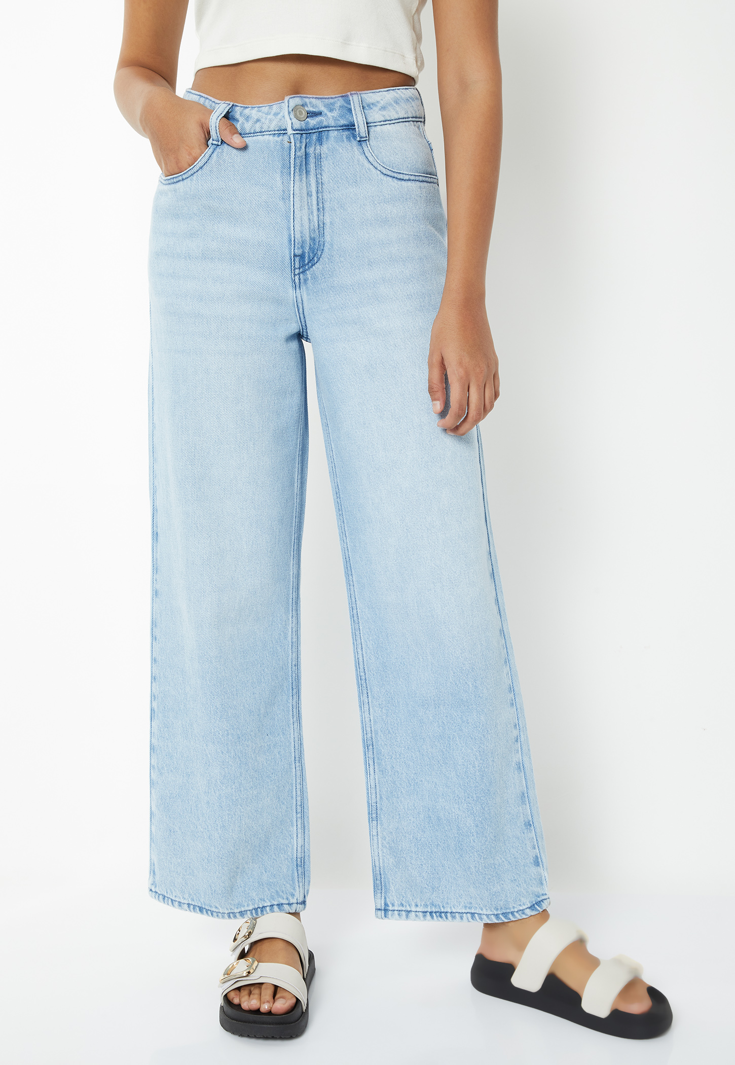 Women Solid High Rise Wide Leg Jeans-picture-32