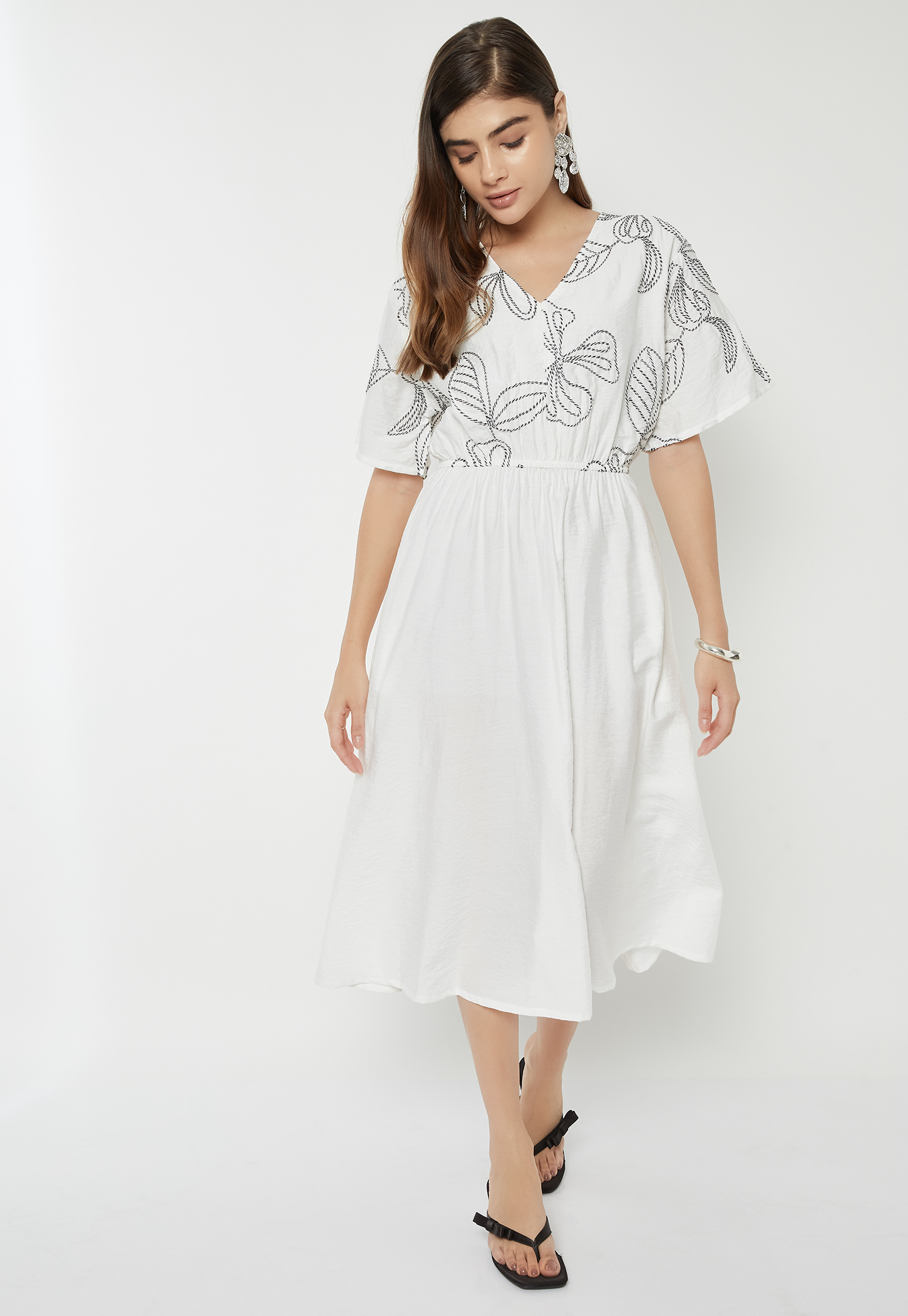 Women Applique Fit & Flare Dress-image-3