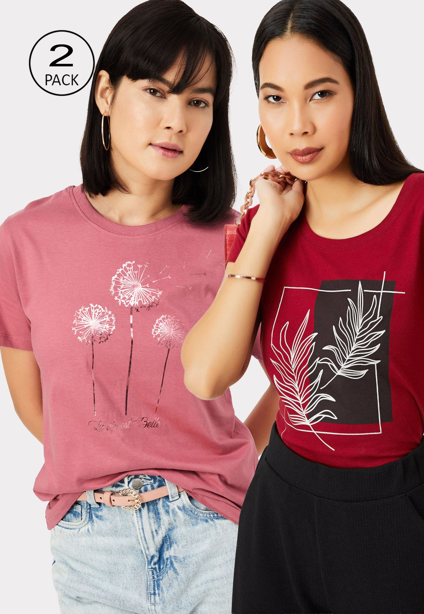 Women Printed T-shirt - Pack of 2-image-43